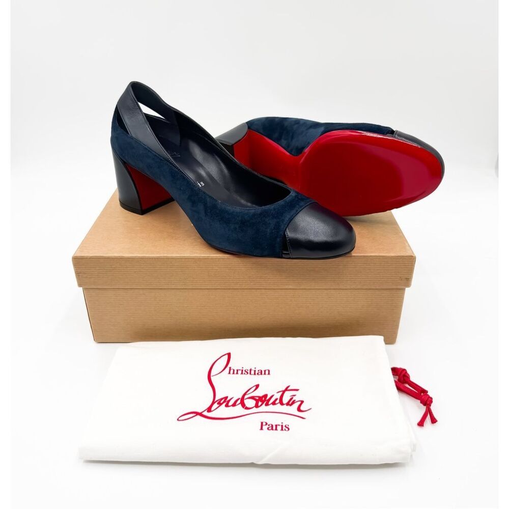 Christian Louboutin Miss Duvette 55 Cap Toe Suede Block Heel Pumps EU 38 US 8